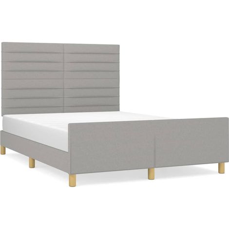 Lit adulte pour 2 personnes avec tête de lit, Structure de lit, Assemblage Facile, Gris clair 140x200 cm OIB4098E (1/5)