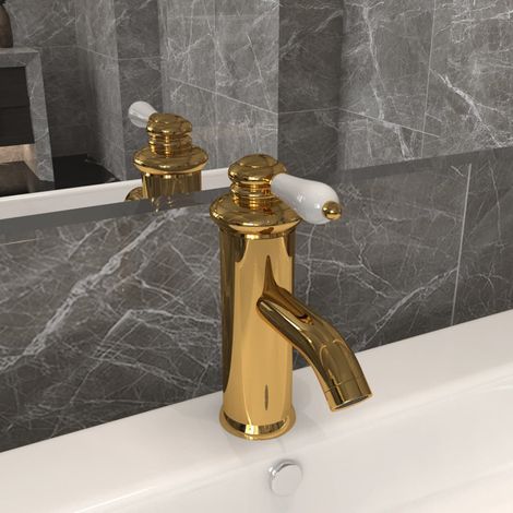 vidaXL Rubinetto per Lavabo del Bagno Oro 130x180 mm (1/5)