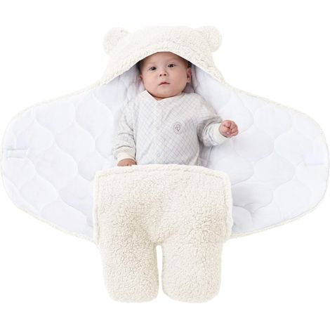 Tigrezy-Unisex Baby-Wickeldecke, 2,0 Tog Baby-Nest-Schlafsack, Kapuzen-Wickelschlafsack für die Geburt-Weiß-M(3-6 Monate)