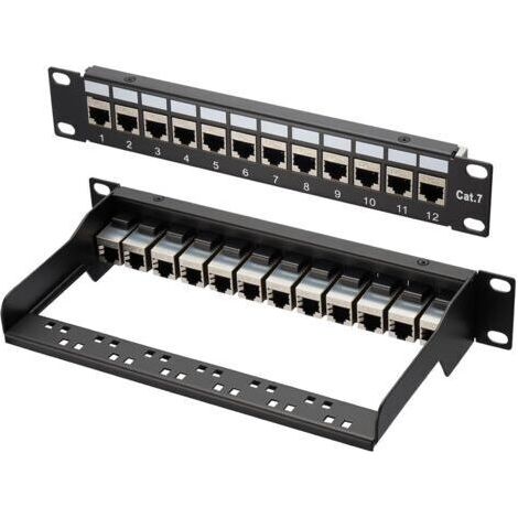 Panneau de brassage Cat 7, 1U 12 ports, panneau de brassage Keystone 10 pouces, panneau de distribution LSA, coupleur Keystone blindé RJ45, compatible avec les câbles réseau Cat 7/6A/6/5e et Cat5, pou