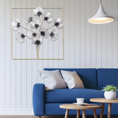 Lujosa decoración de pared metálica con forma de ginkgo para sala de estar, oficina o dormitorio. (1/5)