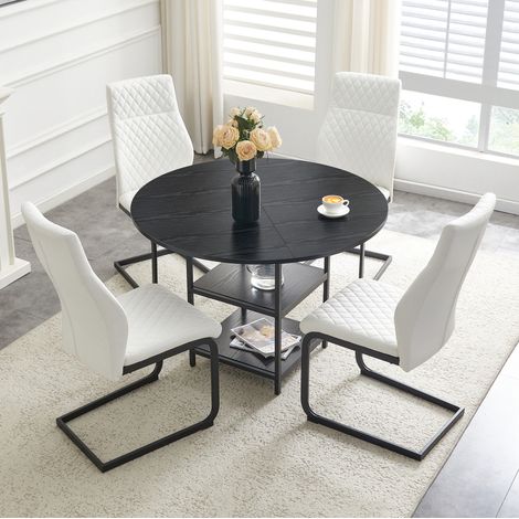 Set tavolo e 4 sedie da pranzo rotondo 107 cm nero e bianco MDF metallo stile industriale (1/5)