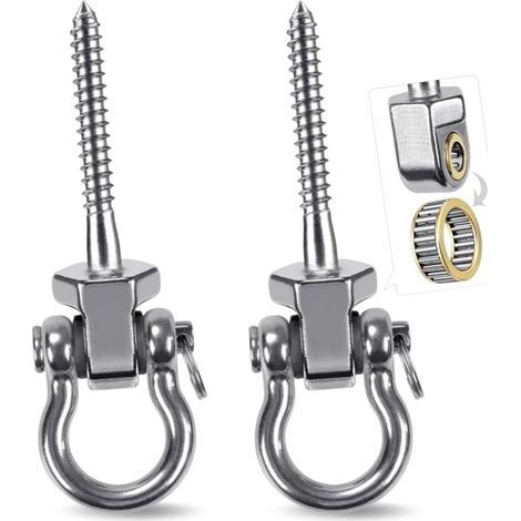 Lot de 2 Crochets de balançoire Robustes pour poutres en Bois, Plafond, Crochets à Visser pour Suspendre balançoire, Fauteuil Suspendu, hamac, Support Rotatif en Acier Inoxydable, avec (1/5)