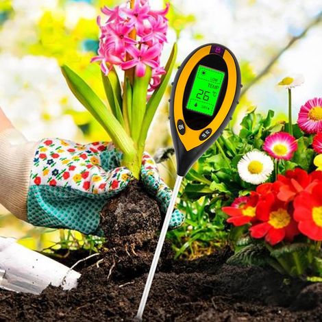 Analyseur de terre 4-en-1, détecteur d'humidité du sol, pH-mètre pour jardin, mesure de l'humidité, pH, luminosité et température, kit pour ferme et plantes, outil de test polyvalent (1/5)