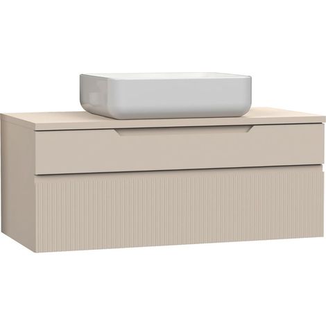 Meuble Vasque 100cm suspendu 2 tiroirs beige façades relief à stries verticales - JANEIRO BEIGE (1/5)