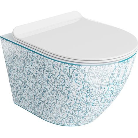 LAVITA Sofi Slim Kresz WC suspendu  L'abattant de WC à chute lente  WC suspendu sans bord  WC  365x490x395 cm  blanc/bleu
