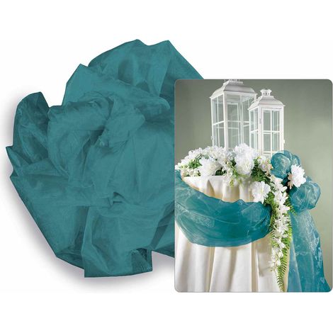 Voilage en organza bleu paon, 3 x H. 1,45 m