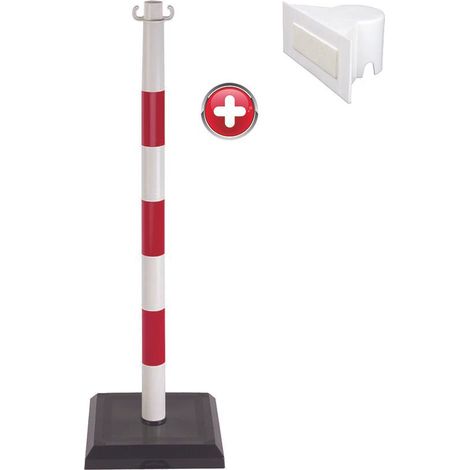 Poteau PVC Rouge/Blanc sur socle lesté 3kg avec support panneau - 2000086