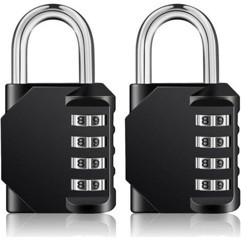 Lot de 2 Cadenas à Code 4 Chiffres pour Casiers, Vestiaires, École, Sport, Abri de Jardin (Noir) (1/5)