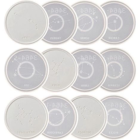 Moules à Coasters Résine Époxy 12 Constellations - 12Pcs Moule en Silicone pour DIY Bougie, Savon et Aromathérapie (1/4)