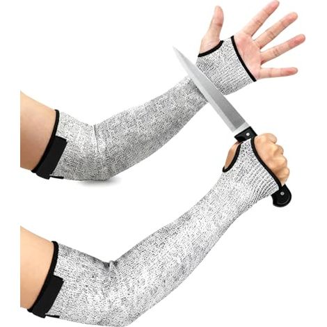 Guantes resistentes a cortes para hombres y mujeres, guantes de protección de manga larga con elástico resistente a cortes, protección transpirable en el antebrazo con lazo adhesivo para jardinería y 