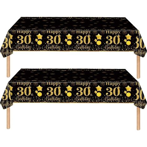 2er-Set Tischdecke 30. Geburtstag Schwarz Gold 137x274cm Einweg-Tischdecke