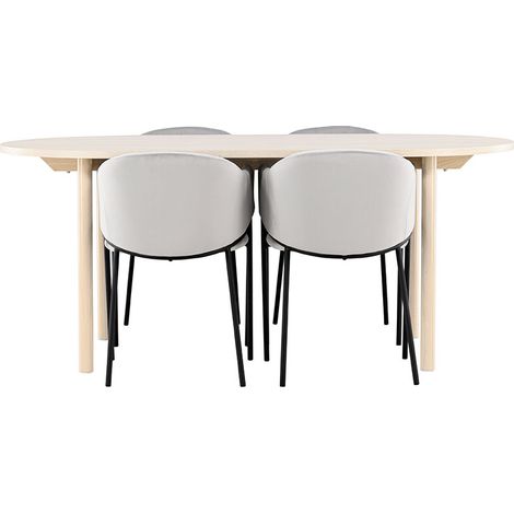 Andy Essgruppe Tisch 90x180cm und 4 Velours Stühle mit Armlehnen whitewash.