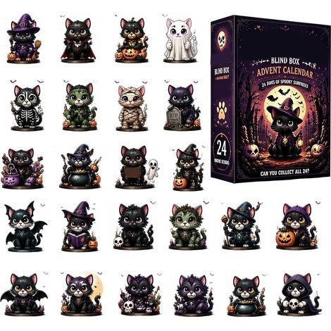 Calendrier de l'Avent 2026 Halloween 24 jours en acrylique motif chat (1/5)
