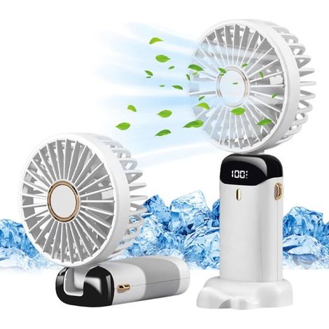 Ventilateur portable, rechargeable par USB, 5 vitesses, pliable, avec écran LED (blanc) (1/5)