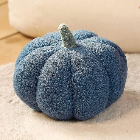 Dekoratives Kürbiskissen aus Plüsch, Halloween-Kürbis-Plüschtier, 3D-Kürbiskissen für die Heimdekoration – 20 cm – Blau