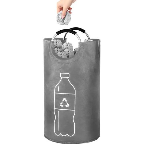 Bac De Tri 82 L - Polyester Pliable Étanche - Gestion Déchets Recyclables - Cuisine Bureau Garage - Grand Format Gris (1/5)