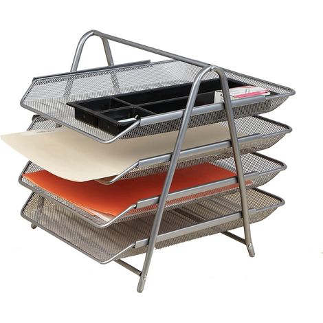 Organisateur De Bureau - Avec Tiroirs Coulissants - Pour Courrier Documents Et Dossiers - 29 x 35 x 32 cm - Acier Métallique Noir (1/5)