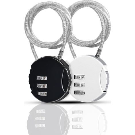 Lot de 2 cadenas à câble à combinaison à 3 chiffres pour poussette, cadenas approuvés par la TSA pour voyage, casque de vélo, sac à dos, armoire, câble métallique de 0,6 m (1/5)