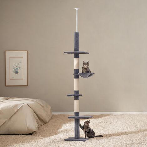 Arbre à chat 5 niveaux gris du sol au plafond 230 à 260 cm (1/5)