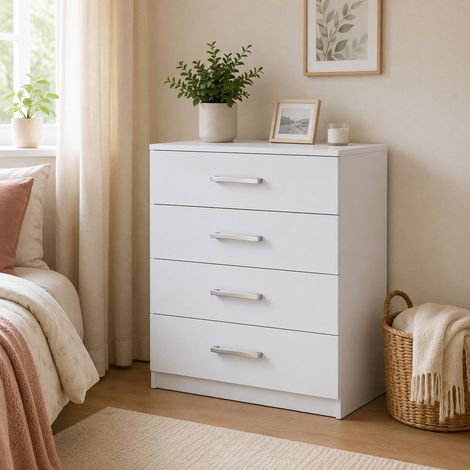 Cassettiera Laga, 4 Cassetti, Apertura Scorrevole, Chiusura Scorrevole, 83x43x97h cm Bianco (1/3)