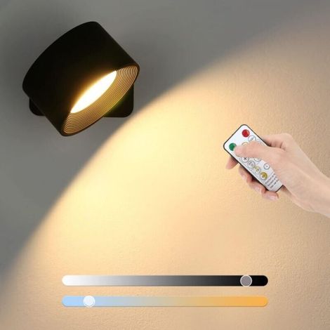 LED Indoor Wall Light Rechargeable Battery Three Color Temperatures Touch Control and Remote Control Brightness Magnetic 360° Rotatable for Living Room Bedroom (Black, 1pc) (1/5)