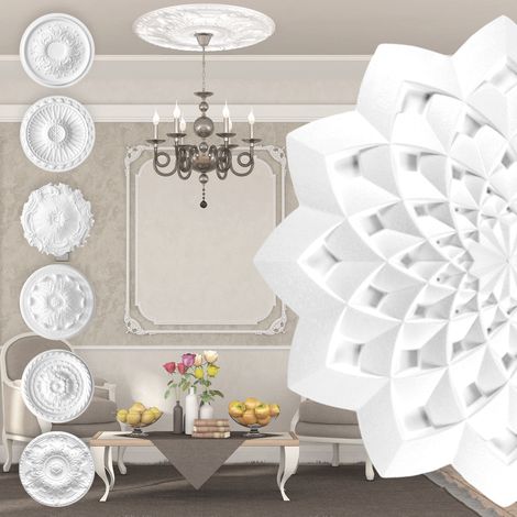 Marbet Design Stuckrosette aus EPS Styropor, weiß - Deckenrosette Stuck Wanddeko Wohnzimmer: R-33 - Ø 63cm