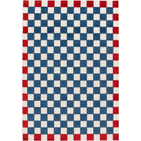 Tappeto da interno/esterno a scacchi blu e rosso