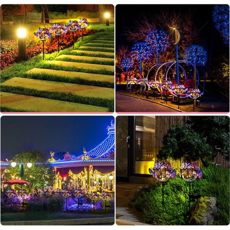 Boule de papillon solaire transfrontalière prise de terre lumière de printemps jardin décoratif LED cour extérieure pelouse étanche 6 papillons et 3 libellules dans le paysage