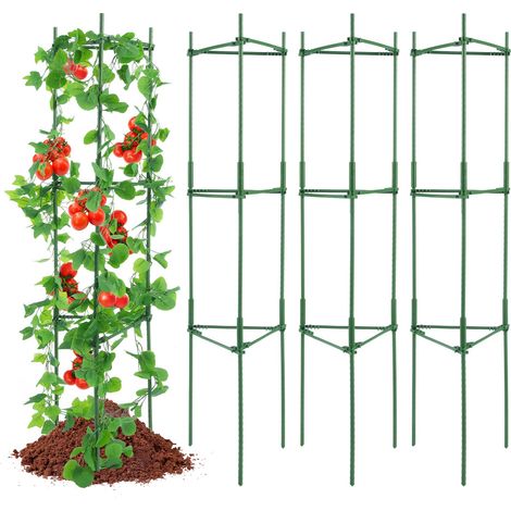 Cage à tomates, 28x28x162 cm, support pour plantes de jardin, lot de 4 cages empilables pour plantes hautes, tours à tomates en treillis pour jardin surélevé, légumes, fleurs, plantes grimpantes (1/5)