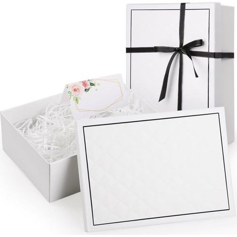 Boîte Cadeau,Boîte Cadeau avec Couvercle et Ruban Raphia 25 x 18 x 8,5 cm Coffret Cadeaux Pliable pour Anniversaire Mariage (1/5)