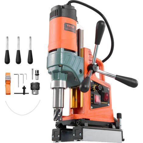 Perceuse Magnétique 1400 W, Perceuse à Colonne Force 10000 N, Diamètre d'Alésage de 50 mm, Vitesse 0-850 tr/min, Sens de Rotation Réversible, pour Surfaces Métalliques, Rénovation Résidentielle (1/5)