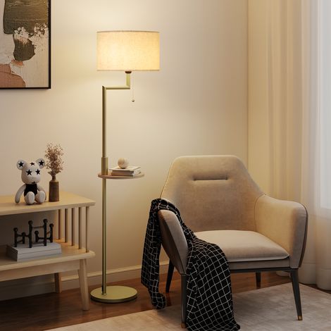 Lámpara de Pie Moderna con Estante Pantalla de Lino Interruptor de Cadena y Puerto USB Ø40x170 cm para Salón Dorado (1/5)