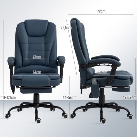 Fauteuil ergonomique massant à 7 zones vibrantes, accoudoirs et inclinaison réglables, charge max 120 kg, simili-cuir bleu, avec repose-jambes intégré (1/5)