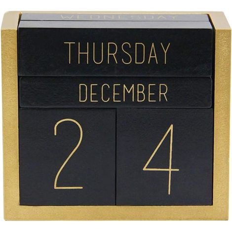 Calendrier perpétuel en bois, bloc de calendrier journalier en bois, accessoires de bureau (noir) (1/5)