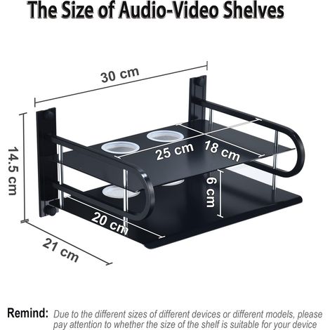 Mensola in metallo a parete per apparecchiature audiovisive, mensole sospese per router, modem, decoder TV, lettori multimediali, Sky Box, console di gioco (2 livelli, piccola) (1/4)