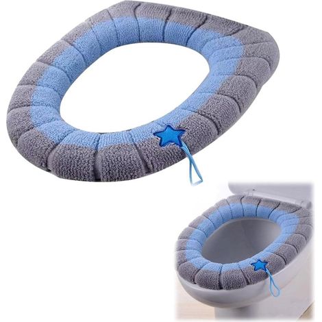 Funda para asiento de inodoro, cojines para inodoro, almohadilla para asiento de inodoro, tapete cálido para inodoro, fundas para asiento de inodoro con asa, reutilizables (azul)