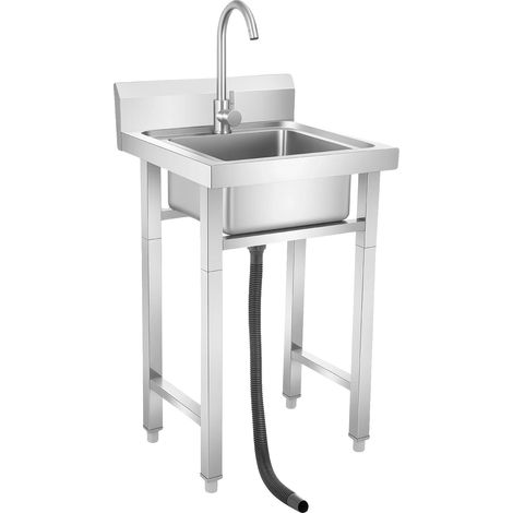 Évier commercial, robinet rotatif à 360°, panier filtrant inclus, Argent (1/2)