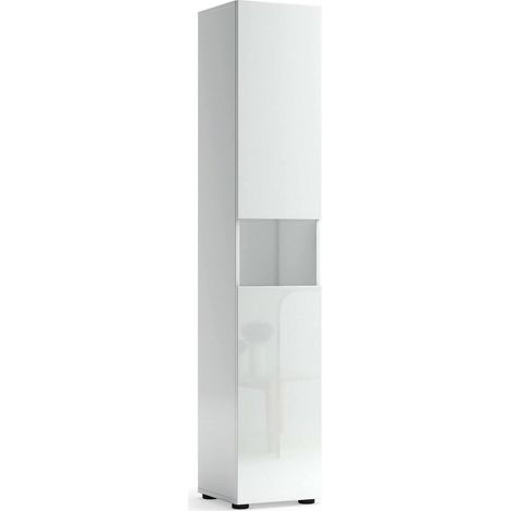 Schrank "Volpetta", 5 Regalböden, 2 Türen, Made in Italy, 7 Fächer, 34x34x180h cm Hochglanz Weiß