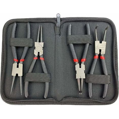 4 Piece Circlip Pliers Set, Straight and Curved Internal and External Pliers Set with Storage Cover, Non-Slip Handle (1/5)
