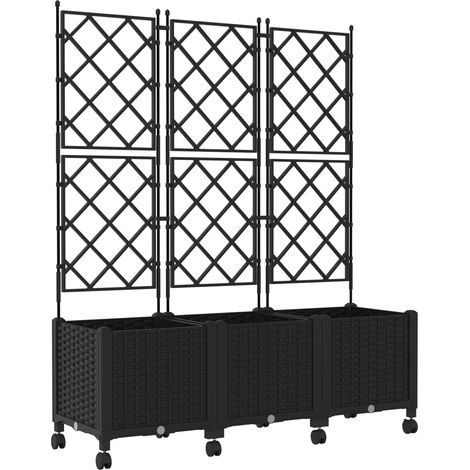 Jardinera con enrejado y ruedas 3 uds. Negro 120 x 40 x 149 cm vidaXL (1/5)