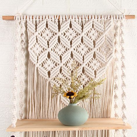 Tapisserie Murale, étagère Murale tissée décoration Murale en Bois étagère de Rangement Suspendue Flottante Corde de Coton bohème MOONSTARS (1/4)