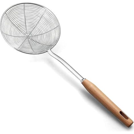 passoire, Passoire Araigne De 14 Cm, Passoire Araigne Avec Poigne En Bois, Passoire Ptes, Cuillre Fendue En Acier Inoxydable Pour Cuisine, Frire (1/5)