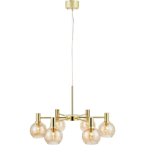 Suspension laiton et verre ambré 6 lumières culot E14 - Markslojd - Ambra (1/3)