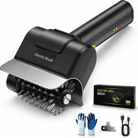 Cepillo eléctrico inalámbrico recargable para barbacoa, cabezal de acero inoxidable, 600 RPM, herramienta portátil para limpiar parrillas. (1/5)