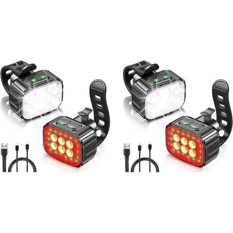 Ensemble de 2 éclairages de vélo ultra-lumineux, lampe LED rechargeable USB pour vélo, éclairage pour les sorties nocturnes, éclairage pour vélo - (1/5)