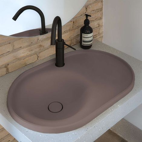 Lavabo semi-encastré POALGI résine Wraitom 64x14,5x42 cm marron tundra série DAL
