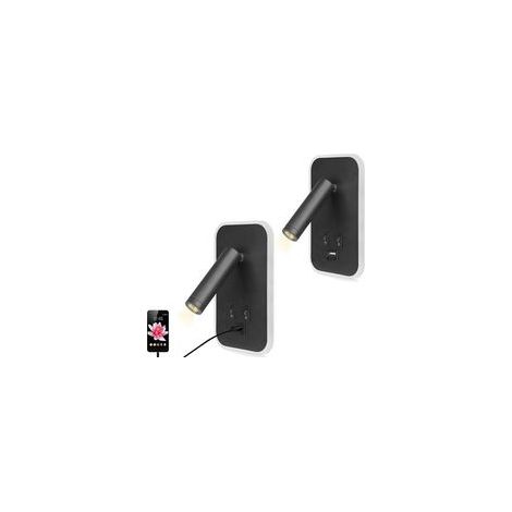 Set mit 2 LED-Wandleuchten, Nachttischlampen mit Schalter, USB-Ladeanschluss, einstellbarer Ambientebeleuchtung fürs Schlafzimmer (warmes Licht, 13 W), schwarz (1/5)