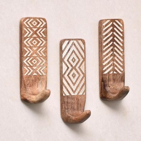 Robuste Wandhaken aus Holz (3er-Pack) – Klebehaken – Dekorative Haken in Schlüsselform im Boho-Stil zum Aufhängen – Kleiderbügel aus Holz – Klebehaken (1/4)