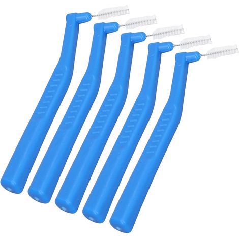 Packung mit 5 L-förmigen Interdentalbürsten, Reinigung der Zahnzwischenräume, kieferorthopädische Pflege für Erwachsene und Kinder, blaue abgewinkelte Zahnbürste, Alternative zu Zahnseide. (1/5)